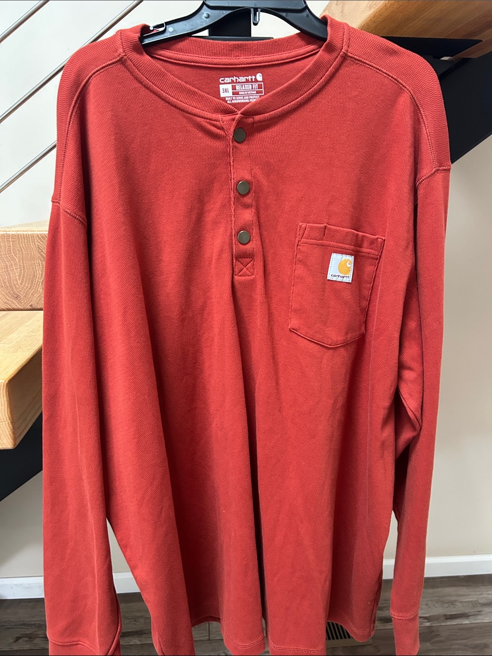 Carhartt Boys' Rust Red Long-Sleeve Henley with Pocket